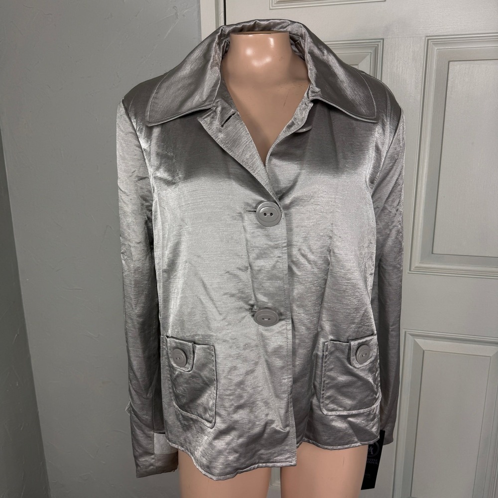 NEW Christine Alexander Women's Jacket XL Metallic Silver Button Coat Dress T14
